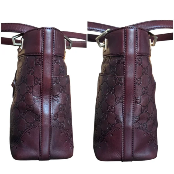 Gucci Guccissima Punch Leather Tote Burgundy Shoulder Bag 145994 - Picture 10 of 17